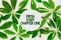 Text caption presenting Fresh Start Chapter One. Word for changes in your circumstances new career and chances Nature