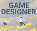 Conceptual display Game Designer. Internet Concept Campaigner Pixel Scripting Programmers Consoles 3D Graphics Arrows