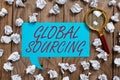 Conceptual display Global Sourcingpractice of sourcing from the global market for goods. Word for practice of sourcing