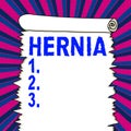 Conceptual display Hernia. Word for Abnormal exit of tissue or an organ through the wall of the cavity