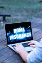 Conceptual display Home Insurance. Business showcase Covers looses and damages and on accidents in the house Laptop