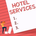 Conceptual display Hotel Services. Internet Concept Facilities Amenities of an accommodation and lodging house Man Royalty Free Stock Photo