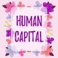 Hand writing sign Human Capital. Internet Concept Intangible Collective Resources Competence Capital Education Frame