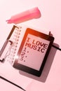 Conceptual display I Love Music. Word Written on Having affection for good sounds lyric singers musicians Royalty Free Stock Photo