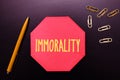 Conceptual display Immorality. Conceptual photo the state or quality of being immoral, wickedness Royalty Free Stock Photo