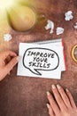 Conceptual display Improve Your Skills. Word for Learn Practice and Improve to better career and life to achieve goals Royalty Free Stock Photo