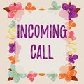 Conceptual display Incoming Call. Concept meaning Inbound Received Caller ID Telephone Voicemail Vidcall Frame decorated