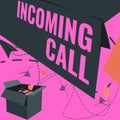 Conceptual display Incoming Call. Internet Concept Inbound Received Caller ID Telephone Voicemail Vidcall Open Box With