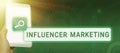 Conceptual display Influencer Marketing. Concept meaning Endorser who Influence Potential Target Customers