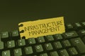 Text sign showing Infrastructure Management. Business concept minimize downtime, maintain business productivity Creating
