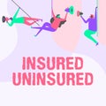 Conceptual display Insured Uninsured. Internet Concept Company selling insurance Checklist to choose from People Drawing