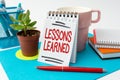 Conceptual display Lessons Learned. Business overview Promote share and use knowledge derived from experience Tidy Royalty Free Stock Photo