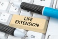 Handwriting text Life Extension. Business overview able to continue working for longer than others of the same kind Royalty Free Stock Photo