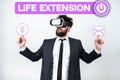 Conceptual display Life Extension. Word for able to continue working for longer than others of the same kind Royalty Free Stock Photo