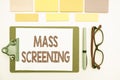 Conceptual display Mass Screening. Word for health evaluation performed at a large amount of population Multiple
