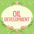Conceptual display Oil Development. Business idea act or process of exploring an area on land or sea for oil Royalty Free Stock Photo