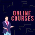 Conceptual display Online Courses. Concept meaning Revolutionizing formal education Learning through internet