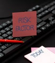Conceptual display Risk Factor. Word for Characteristic that may increase the percentage of acquiring a disease Entering Royalty Free Stock Photo