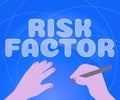 Text showing inspiration Risk Factor. Business idea Something that rises the chance of a person developing a disease