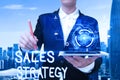 Conceptual display Sales Strategy. Business showcase Plan for reaching and selling to your target market Marketing Hand Royalty Free Stock Photo