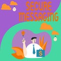 Conceptual display Secure Messaging. Word for protect critical data when sent beyond the corporate border Man Sitting In Royalty Free Stock Photo