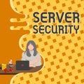 Conceptual display Server Security. Word Written on web server that guarantees secure online transactions Woman Sitting
