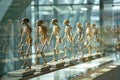 Detailed conceptual display illustrating human evolution with skeleton models in a modern museum Royalty Free Stock Photo