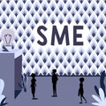 Conceptual display Sme. Word for small to midsize enterprise maintain revenues asset number of employee