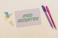 Conceptual display Speed Recognition. Business showcase technology used to detect and recognize over speeding car Flashy