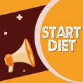 Inspiration showing sign Start Diet. Word Written on special course food to which person restricts themselves