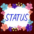 Text sign showing Status. Word Written on situation at a particular time during a process Professional position