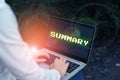 Handwriting text Summary. Word Written on Brief Statement Abstract Synopsis Concise Abbreviated version Royalty Free Stock Photo