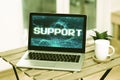 Conceptual display Support. Conceptual photo maintain, sustain, uphold all mean to hold up and to preserve Laptop Royalty Free Stock Photo