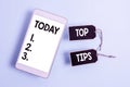 Conceptual display Top Tips. Word Written on small but particularly useful piece of practical advice Collection of Blank