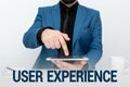 Conceptual display User Experience. Concept meaning using website especially in terms how pleasing it is to use Royalty Free Stock Photo