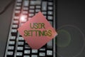 Conceptual display User Settings. Business approach Configuration of appearance Operating System Personalized Typing Royalty Free Stock Photo