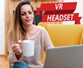 Conceptual display Vr Headset. Internet Concept headmounted device that provides virtual reality for the wearer Browsing