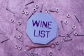Conceptual display Wine List. Conceptual photo menu of wine selections for purchase typically in a restaurant New Ideas