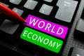 Conceptual display World Economy. Business overview international trading of product and services around the world