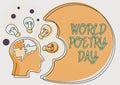 Conceptual display World Poetry Day. Word for Worldwide literature celebration reading books time Man With Puzzled Brain