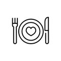 Conceptual eat healthy icon. Heart and dining plate sign. Concept eat well for your health symbol. Thin line icon on white