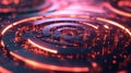 Conceptual futuristic holographic circle maze interface background for technology, cybersecurity, or business