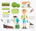 Conceptual of Gardening. Gardener and Garden tools equipment.