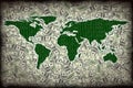 Conceptual image of one hundred dollar bills and binary code with world map