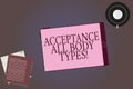 Conceptual hand writing showing Acceptance All Body Types. Business photo showcasing Selfesteem do not judge showing for