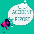 Conceptual hand writing showing Accident Report. Business photo text A form that is filled out record details of an unusual event