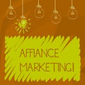 Conceptual hand writing showing Affiance Marketing. Business photo showcasing joining two or more companies in same field mutual
