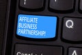 Conceptual hand writing showing Affiliate Business Partnership. Business photo text Intercompany relationship to promote