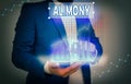 Conceptual hand writing showing Alimony. Business photo text money paid to either husband or wife after a divorce by court order Royalty Free Stock Photo