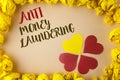 Conceptual hand writing showing Anti Monay Laundring. Business photo showcasing entering projects to get away dirty money and clea